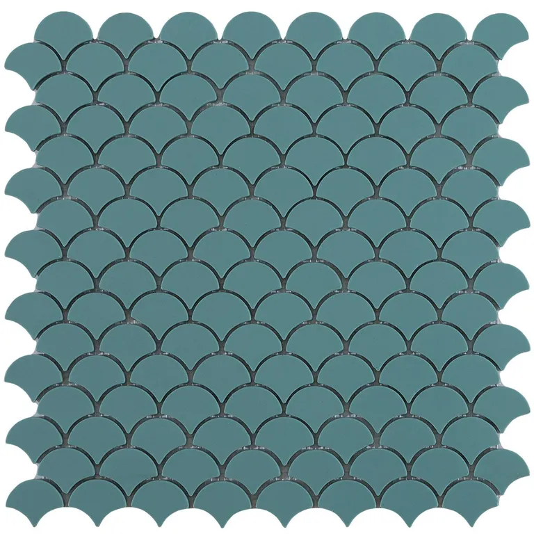 Matte Green, Fish Scale Mosaic - Glass Tile